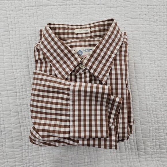 VTG J. Crew 2-Ply Cotton Shirt Men's S Brown Checkered Button Up EUC Long Sleeve - Picture 16 of 16
